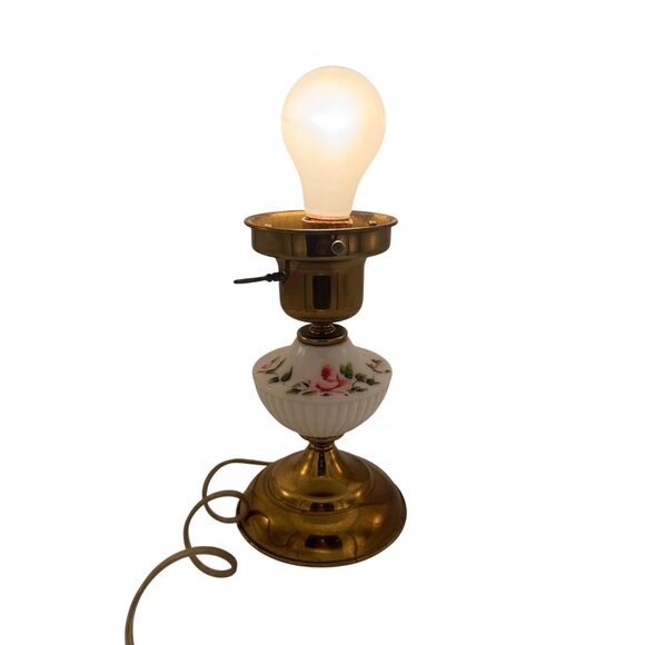 Vintage Brass & Porcelain Table Lamp With Floral Design No Shade - Picture 1 of 7